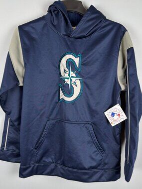 Seattle Mariners Hoodie Kids L Navy Teal Embroidered Licensed Team Merch NWT